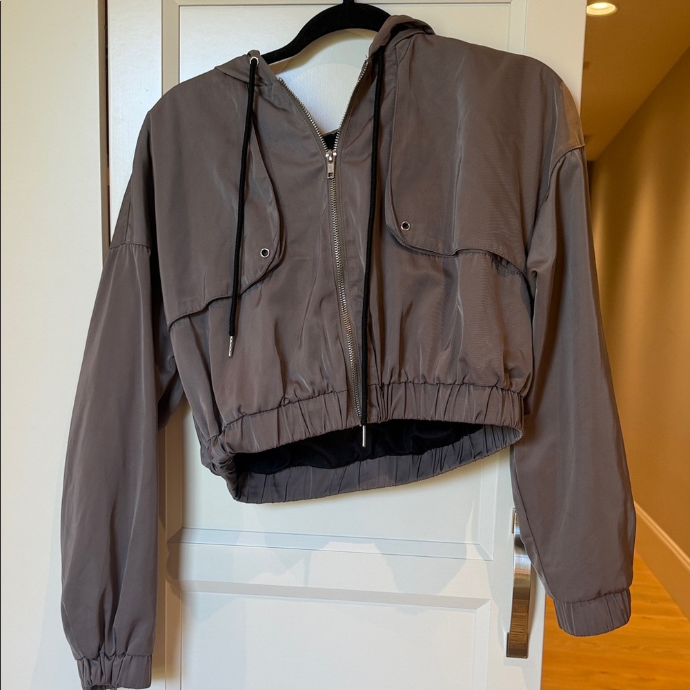 Forever 21 Cropped Hooded Bomber Jacket(Semi-Reflective)(Ships from OR)